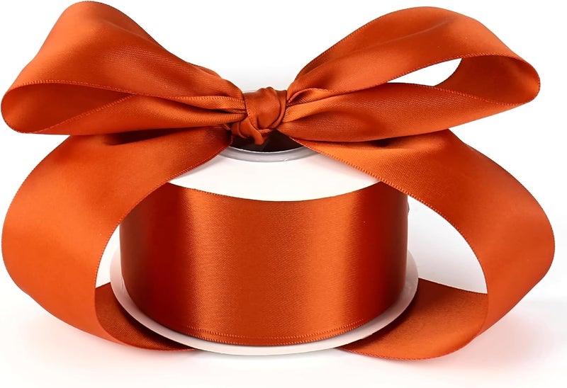 DINDOSAL Terracotta Ribbon 2 Inch Thick Double Face Burnt Orange Satin Ribbon for Wedding Decor Christmas Tree Thanksgiving Crafts Gift Wrapping Flower Bouquet Wrap Hair Bows Baby Shower - 25Yards - Image 1